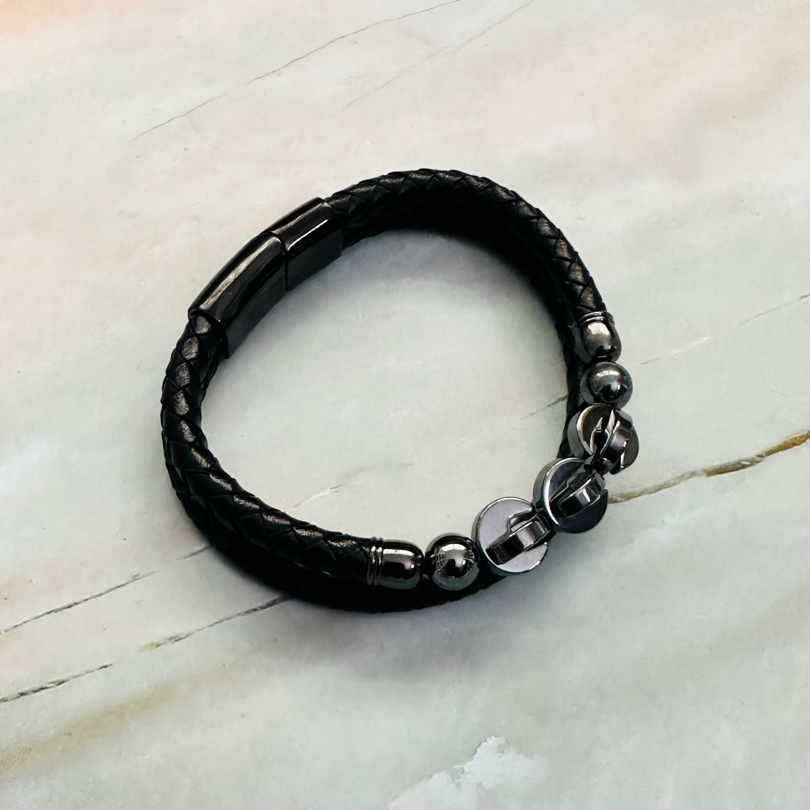 Hematite Leather Bracelet
